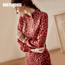 Luo Yi elegant printed dress autumn new temperament lady color slim long-sleeved mid-length dress 00688