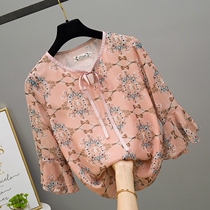 South Korean crushed snow-spinning blouse blouse 2020 new summer style short sleeve Korean version loose lace butterfly knot foreign air hoodie