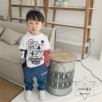LANIKIKI SPRING AUTUMN NEW COLLAGE LETTERS PRINTED T-SHIRT SOFT DENIM PRINTED BEAMLINE PANTS