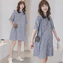 Pregnancy Maternity Dress Stylish Dress Fashion Dress Short Sleeve 2022 New Summer Breastfeeding Outside Wearing Polo Dot Big Code Shirt Dress