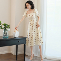 2021 new spring dress small dress dress shoulder wave dot jumpsuit summer temperament waist slim womens clothing