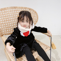 Girls golden velvet dress plus velvet winter dress Princess dress Foreign Children Baby cute lady long sleeve dress