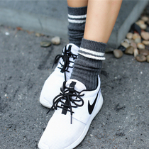 Thickened Coarse Wire Heaps Stockings Socks Female Midbarrel Socks Autumn Winter Two Bars Winter Pure Cotton Long Barrel Long Socks College Wind