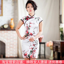 Fashion summer improvement cheongsam slim short cheongsam skirt Chinese retro daily cheongsam Ink plum blossom