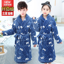 Childrens robes boys flannel boys middle and big Children girls coral velvet winter cotton-padded bathrobe pajamas