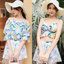 Bikini three-piece blouse swimsuit with steel tray for 20 years new small sexy skirt style flat corner swimsuit women