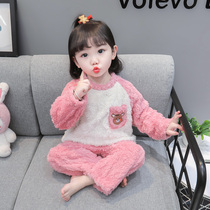 Girl flannel pajamas fall winter split girl baby winter thickens children winter coral velvet home clothes
