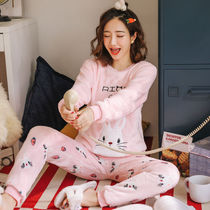 Cute pajamas female winter coral velvet Korean cartoon Chinchen autumn and winter flannel students winter home clothing set