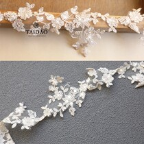 Handmade accessories new Silver Line sequins champagne embroidery lace nail bead lace B11 fabric wedding veil decoration