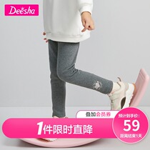 Desa girl pants 2021 Winter new childrens padded leggings in the big children plus velvet knit pants official shop