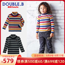 Warm Knitting Mikihouse Double_ B Black Bear Embroidery Striped Knit Autumn New Product Collection