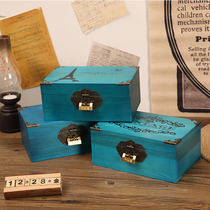 Solid wood containing box Home Desktop Debris Finishing Documents Jewelry Storage Box Documents Box Retro with lock wooden box