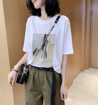 Europe station summer 2021 new European goods white wild short-sleeved crew neck top female ins fashion pullover printed t-shirt