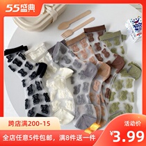 Crystal Socks Children Small Bear Transparent Fiberglass Cassera Summer Thin cute Japanese soft sister Long cylinder Sox Chains