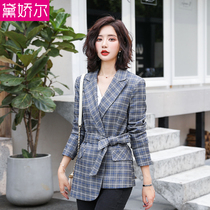 Plaid blazer womens 2021 New Spring English style retro Net red chic small suit long