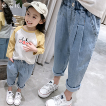 Girl Foreign Air Jeans Old Daddy Pants 2021 New Spring Dress Casual Pants Little Girl Loose Trousers Children Pants