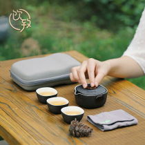 Drinking black pottery travel kung fu tea set set a pot of three cups portable portable outdoor ceramic fast guest cup small set
