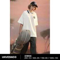 Unvesno (UN) asymmetric tie college retro polo loose casual short-sleeved T-shirt original summer