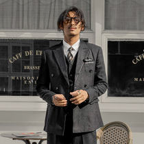 SOARIN British STYLE RETRO DOUBLE-breasted suit mens business formal BLACK striped business suit jacket