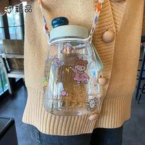 High facial value cute student with straw water bottle kettle Plastic water cup Female net Red super large capacity travel cup