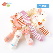 Beibeiyi childrens socks 0-2 year old baby cartoon cotton socks female baby Four Seasons breathable socks week socks 5 pairs