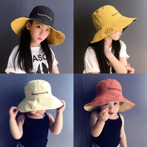  Spring and summer new childrens fisherman hat double-sided large eaves sunshade basin hat Parent-child sun hat mens and womens childrens cotton and linen sunscreen hat