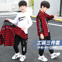 Fashionable tide boy Three-Piece Set 6 boys autumn suit 13-year-old primary school childrens coat long sleeve white T boy clothes