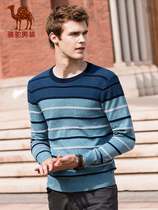 Camel Mens Autumn Youth Round Neck Pullover Knit Contrast Jacquard Slim Korean Striped Sweater Men