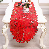 Festive red table flag hollow embroidery TV cabinet cover cloth tea table table flag table mat Christmas embroidery embroidery table flag