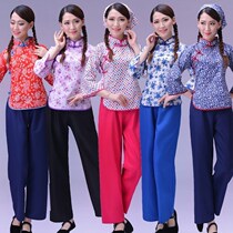 Womens farmhouse tea garden village girl clothes female flower retro country costume top drama pancakes ten red