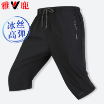 Jadeer Ice Silk 70% Casual Pants Mens Thin Athletic Pants Summer Straight Drum Shorts Big Code Speed Dry Middle-aged Dad