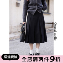 Ouyang Festive Press Pleats Half Body Dress Autumn Winter 100 Hitch Pure Color College Wind long style Fashion Temperament A dresses Children