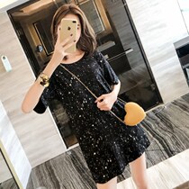 European station 2021 summer new casual short sleeve T-shirt female round neck Korean backless long fashion dress