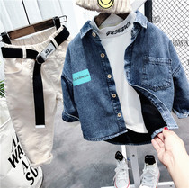 Korean version of boys thin denim shirt 2021 spring clothes new childrens personality shirt boys foreign-style denim tide
