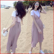 Long dress one-piece dress pregnant woman Pregnancy Maternity Dress Summer Fashion Suit Two Snowspun Summer Clothing 2019 Edition of the new Han