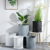 Nordic style magnesium mud flower pot black and white modern simple floor-to-ceiling basin Living room courtyard decoration green plant flower pot large