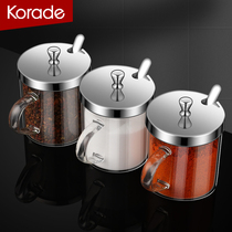 Glass with spoon seasoning jar Home Kitchen Salt Jars Fashion Seasoned Bottle of Salt MSG Chicken Essence