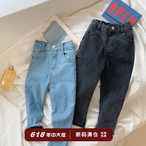 Girl Jeans Autumn Winter Dress Plus Suede Thickened Elastic Child Beating Underpants Baby Pencil Long Pants Outside To Wear Foreign Air