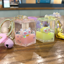 Flow Sand-In-Oil Kitten Acrylic Liquid Floating Cartoon Cute Woman Chain Ring Bag Pendant Bag Hanging Decoration Key Buckle