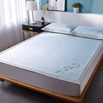  Ice silk mat washable and foldable 1 8m bed three-piece summer embroidered fitted mat mat 1 5m