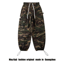 Shawen Le camouflage tooling trousers mens loose drawstring straight OLD SCHOOL skateboard BBOY casual pants