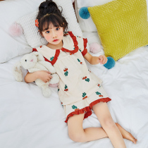 Girls Pajamas Childrens Summer short sleeve pure cotton baby 13-year-old girl childrens cartoon cute home dress set