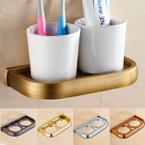 Simple European and American black antique white toothbrush gargle double cup holder toilet rose gold plated all copper bathroom pendant