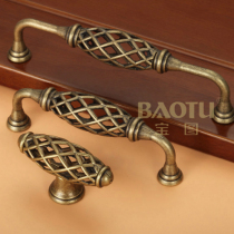 Green bronze bird cage handle European classical cabinet wardrobe door handle retro pastoral mesh drawer handle