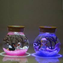 Creative submarine micro landscape DIY ecological bottle set with colorful lights luminous transparent glass bottle home furnishings