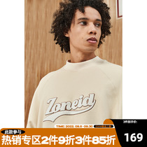 ZONEiD 2022 autumn and winter knitted threaded neckline T-shirt mens running basketball fitness loose printing pullover top