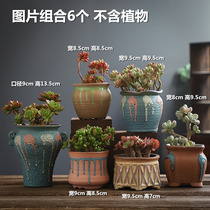 Multi-meat flower pot ceramic old pile special price clearance rough pottery large caliber creative small meat plant