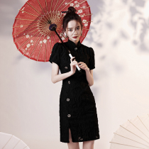 Black cheongsam 2021 new summer young girl daily improvement French dress small short