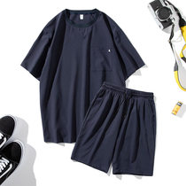 Mens short sleeve T-shirt loose 2021 new summer thin linen suit Korean version of Tide brand Ice Silk sports set