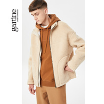 Satiny imitation lamb wool short jacket male autumn winter new casual stylish loose collar jacket retro